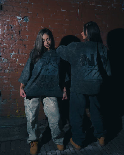 "Bad Intentions" Acid Wash Tee (Charcoal)